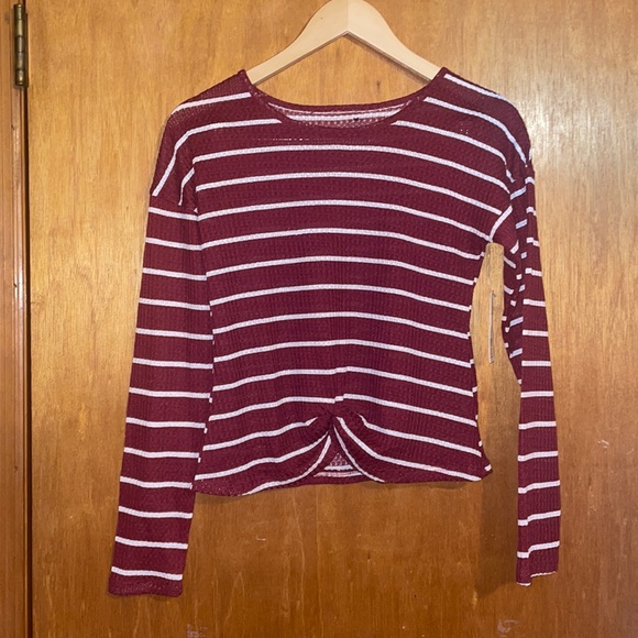 •ONE STEP UP•NWT WINE SILK WAFFLE KNIT STRIPED LONG SLEEVE BLOUSE SIZE 14/16. - Picture 7 of 7
